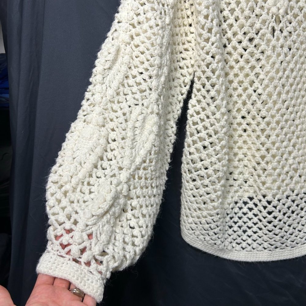 Loose Knit Women's Cardigan White Baggy Size Large Oversized - Picture 4 of 4